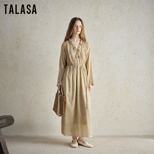 TALASA秋新收腰显瘦木耳边连衣裙
