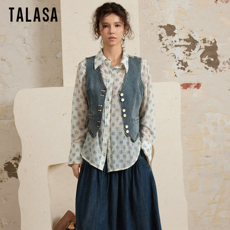 TALASA百搭短款牛仔马甲复古