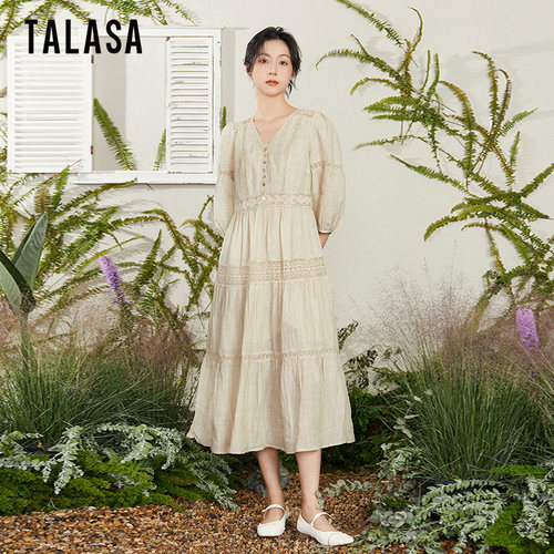 TALASA苎麻优雅复古设计A字长裙
