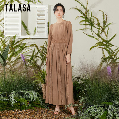 TALASA优雅花边拼接设计复古长裙