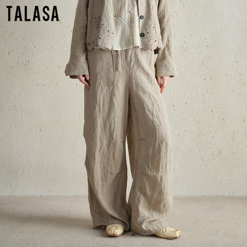 TALASA亚麻高腰阔腿裤女显瘦