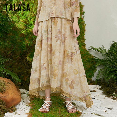 TALASA长裙A字裙印花半身裙丝棉