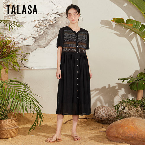 TALASA文艺风气质衬衫裙纯棉刺绣