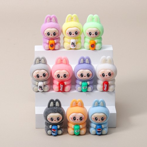 一组10个 植绒饮品拉布兔子 树脂diy车载包包挂件钥匙扣直播配件