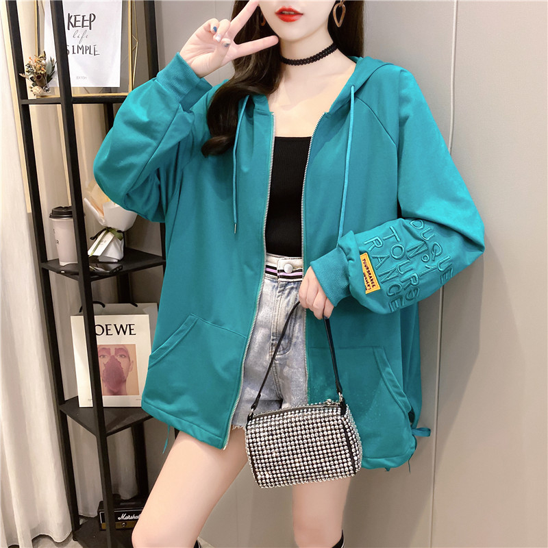 实拍 65鱼鳞 春秋季新款宽松连帽卫衣女薄款长袖设计感开衫外套