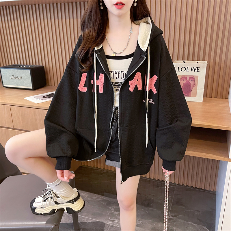 实拍 100涤 提花400克 【自有设计放心上】薄款卫衣女刺绣2023春