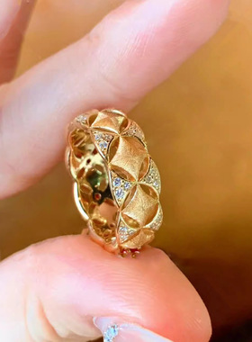 蕾丝镂空戒指老钱风拉丝缎面菱格