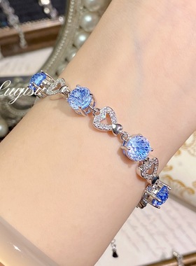 新款托帕石烟花切爱心手链时尚女