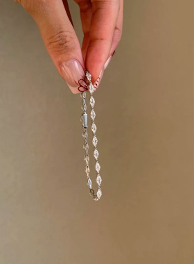 韩系清冷感极细马眼满钻银色手链