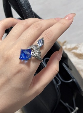山茶珠宝设计仿真蓝宝糖塔戒指女