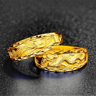 高端设计黄金龙凤对戒戒指结婚送礼正品腾龙凤凰戒指指环实心圈戒