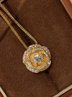 轻奢精致古法转动山茶花项链高级