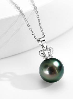 大溪地黑仿珍珠皇冠吊坠女高级感