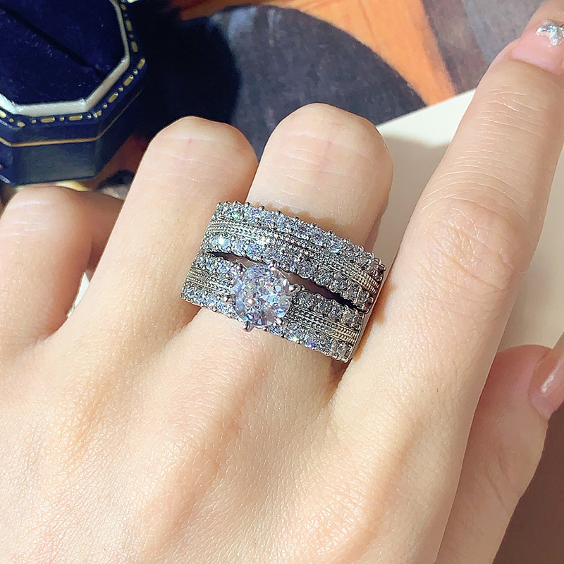 奢华高端设计欧美流行时尚女士订婚套戒锆石微戒指百搭精致高级感