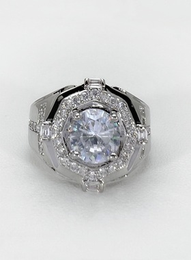 气质八边形圆形钻戒精致戒指男