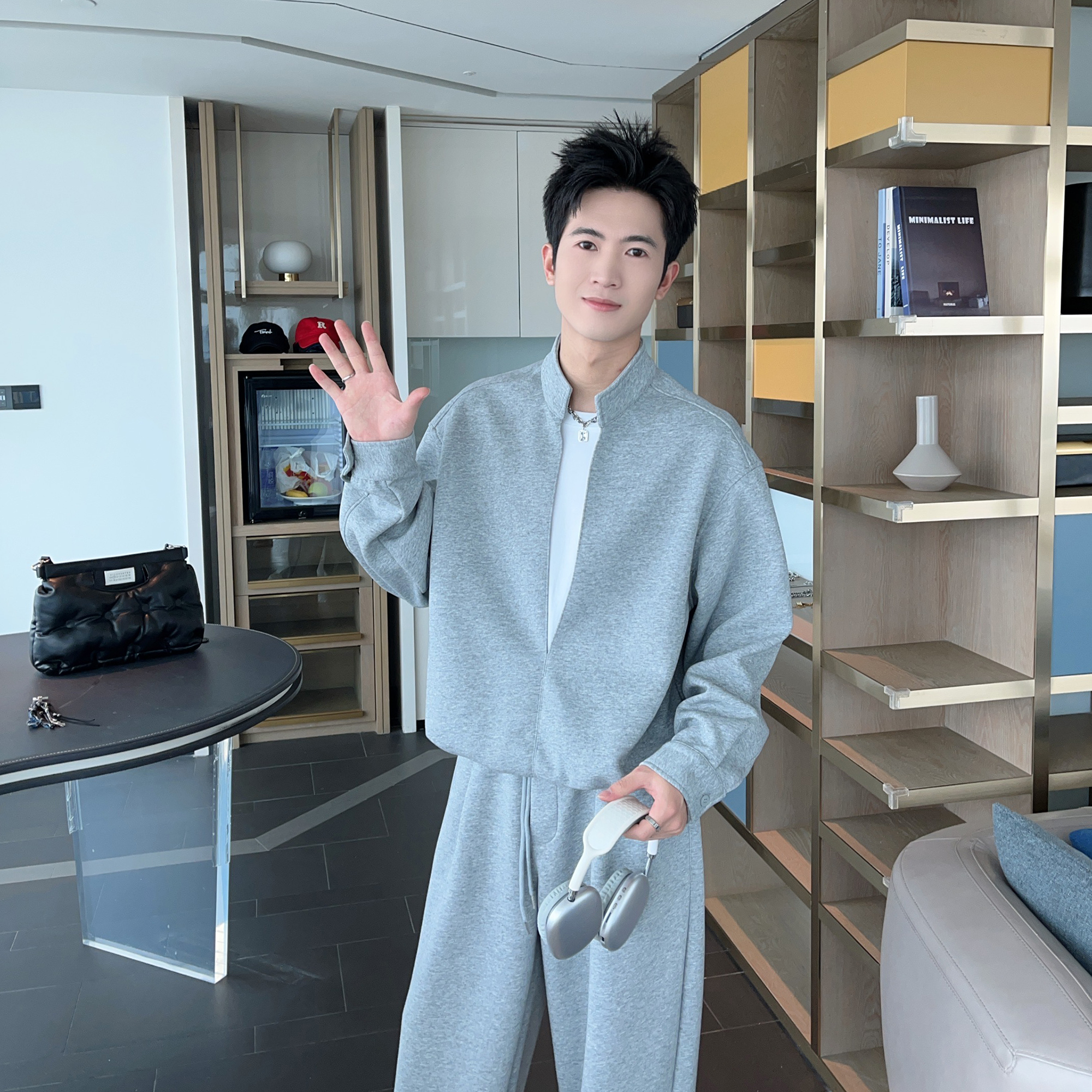 假两件痞帅立领卫衣休闲运动套装