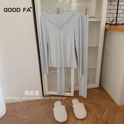 GOOD FA 2026年秋冬蚕丝磨绒蕾丝拼接保暖套装 26610