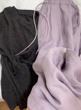 CHAO级推荐！vocal！！超好看淡紫色亚麻裤女夏季直筒慵懒休闲裤