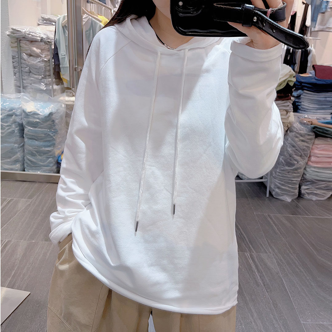 螺纹纯棉薄款连帽卫衣女打底衫