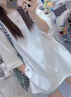 S+JL studio白色纯棉t恤女短袖宽松开叉夏季薄款大码半袖盖臀t