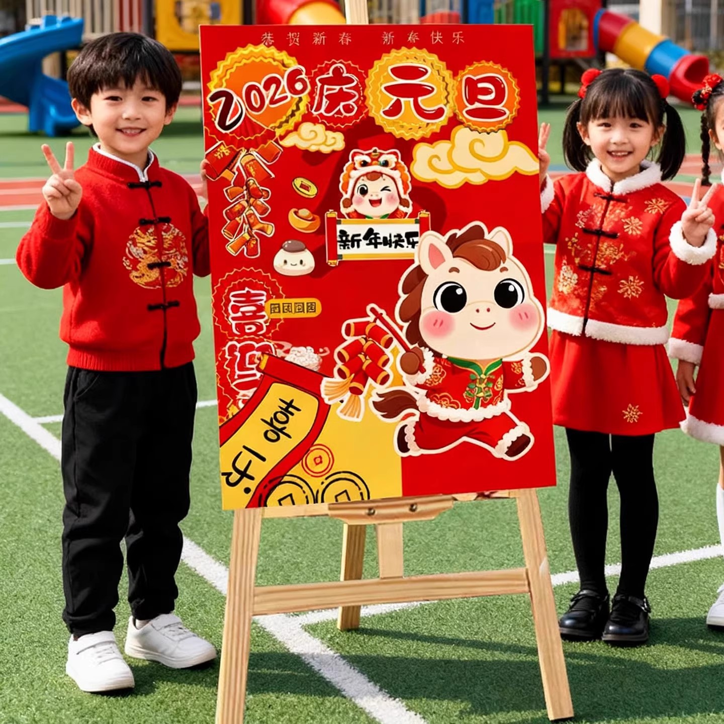 2026马年元旦新年联欢会摆件布置