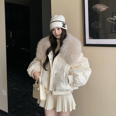 3MER真毛领蝙蝠袖90羽绒服