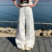 酷飒百搭直筒阔腿牛仔裤 子女2026春夏新款 裤 3MER哦哦三妹白色工装