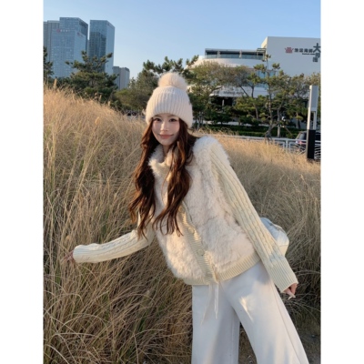3MER气质韩女拼接皮毛一体