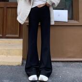 休闲裤 3MER哦哦三妹黑色微喇叭裤 子女中腰显瘦弹力紧身马蹄裤 拖地