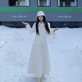 女法式 3MER哦哦三妹 千金风毛呢外套高腰a字半身裙套装 气质两件套