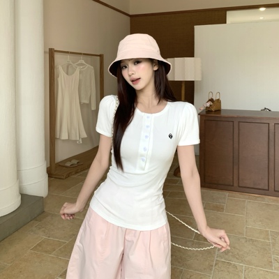 3MER韩女亨利领短袖T
