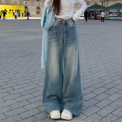 3MER加绒百搭牛仔大宽裤