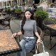 辣妹半高领中袖 T恤女秋修身 短款 3MER哦哦三妹美式 打底衫 内搭上衣