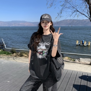 T恤女春夏款 复古水洗做旧短袖 韩系宽松情侣上衣 美式 3MER哦哦三妹