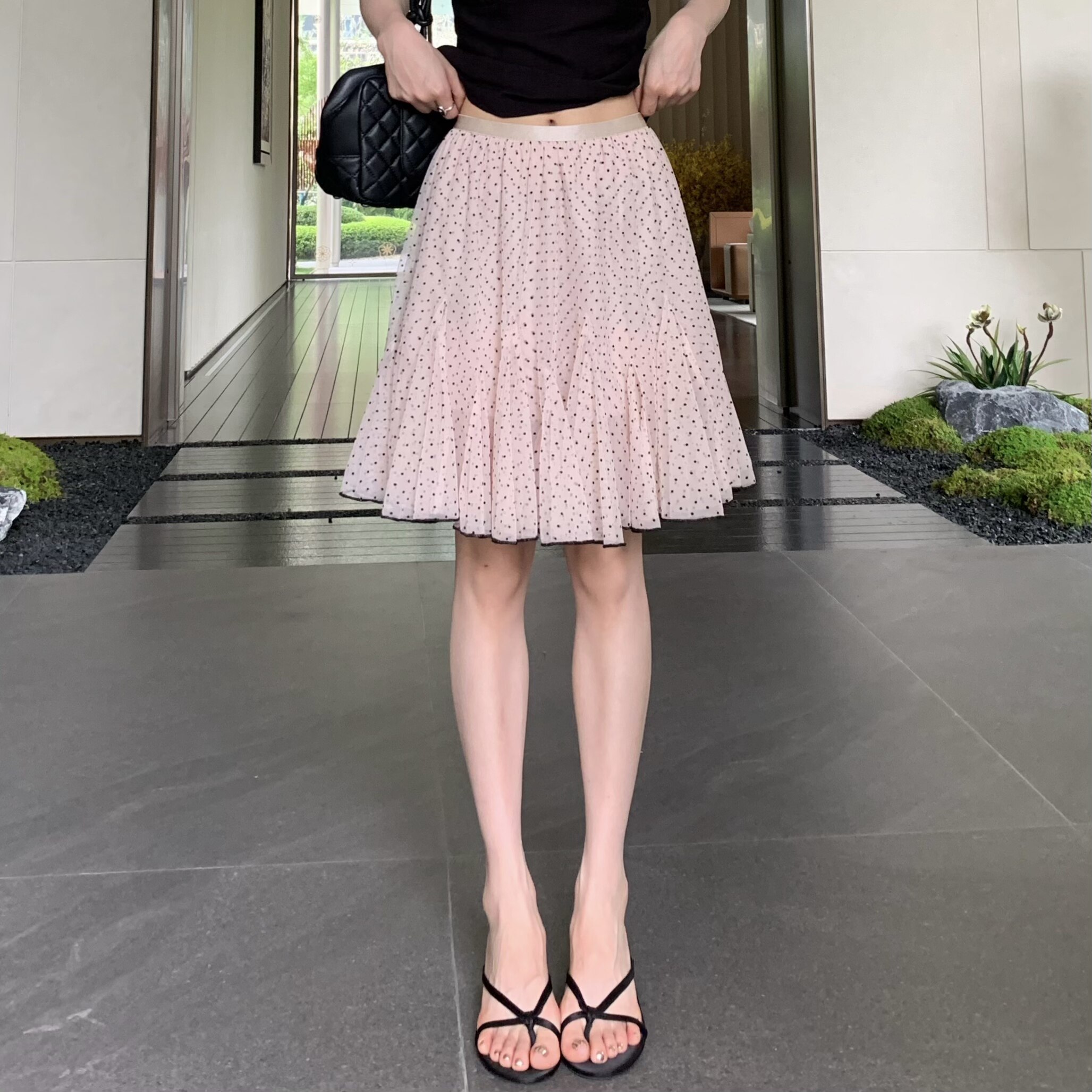 3MER哦哦三妹 韩系粉色波点半身裙女夏甜美高腰显瘦百搭A字短裙子