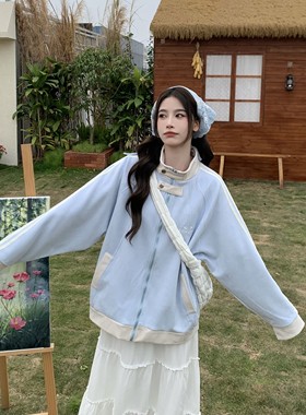 3MER哦哦三妹美式麂皮绒拼接立领外套女秋冬季宽松休闲夹克棒球服
