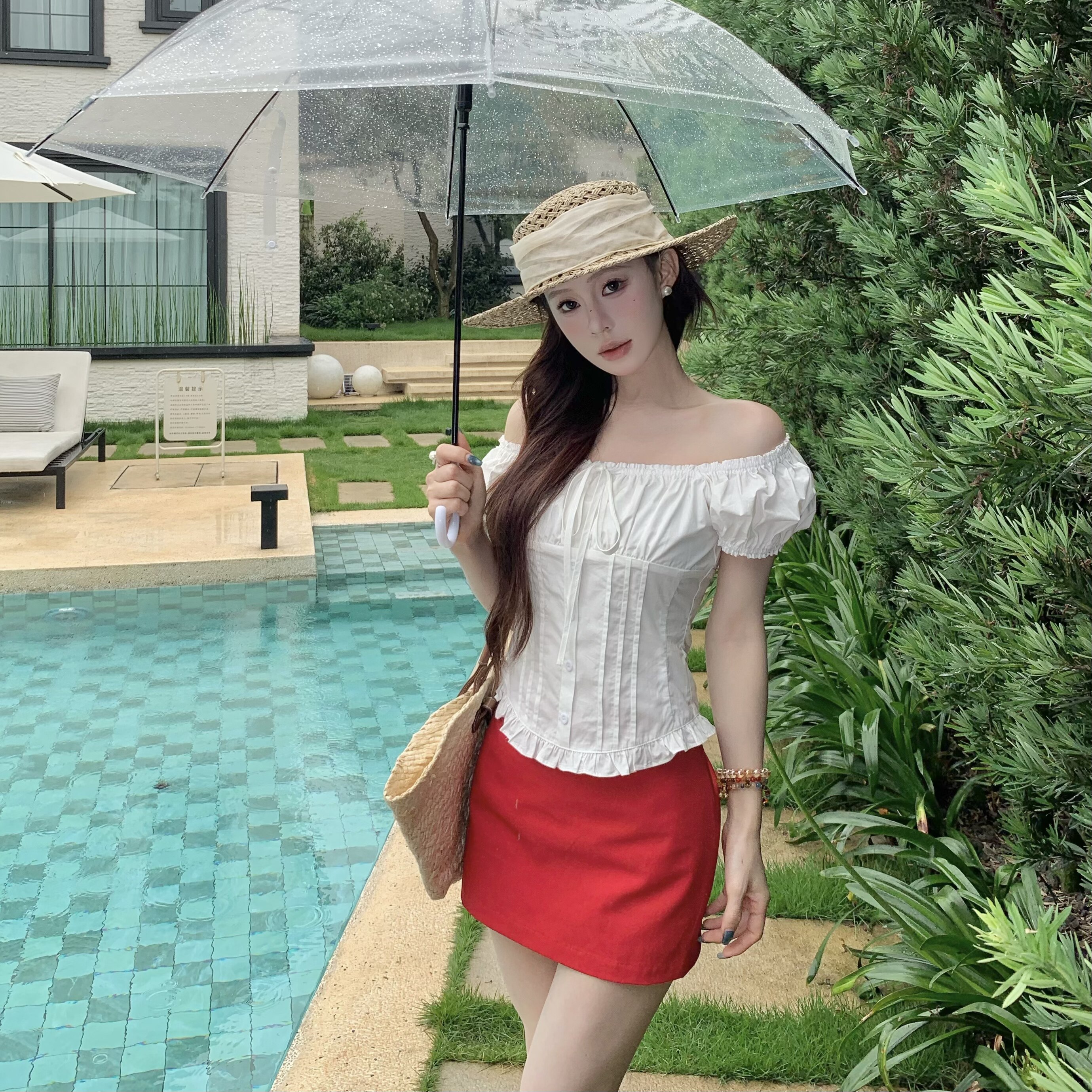 3MER韩女BM泡泡袖衬衫短袖图片
