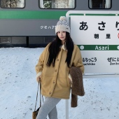 3MER哦哦三妹韩系皮毛一体羊羔毛夹克外套女冬季 保暖麂皮翻领大衣