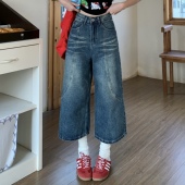 直筒裤 3MER哦哦三妹美式 子 八分裤 宽松阔腿短裤 复古牛仔裤 女夏新款