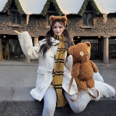 3MER哦哦三妹白色圈圈毛呢牛角扣呢子大衣女秋冬复古加厚毛呢外套