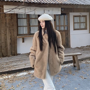 3MER哦哦三妹 韩系慵懒仿水貂毛皮草女冬季温柔皮毛一体毛毛外套
