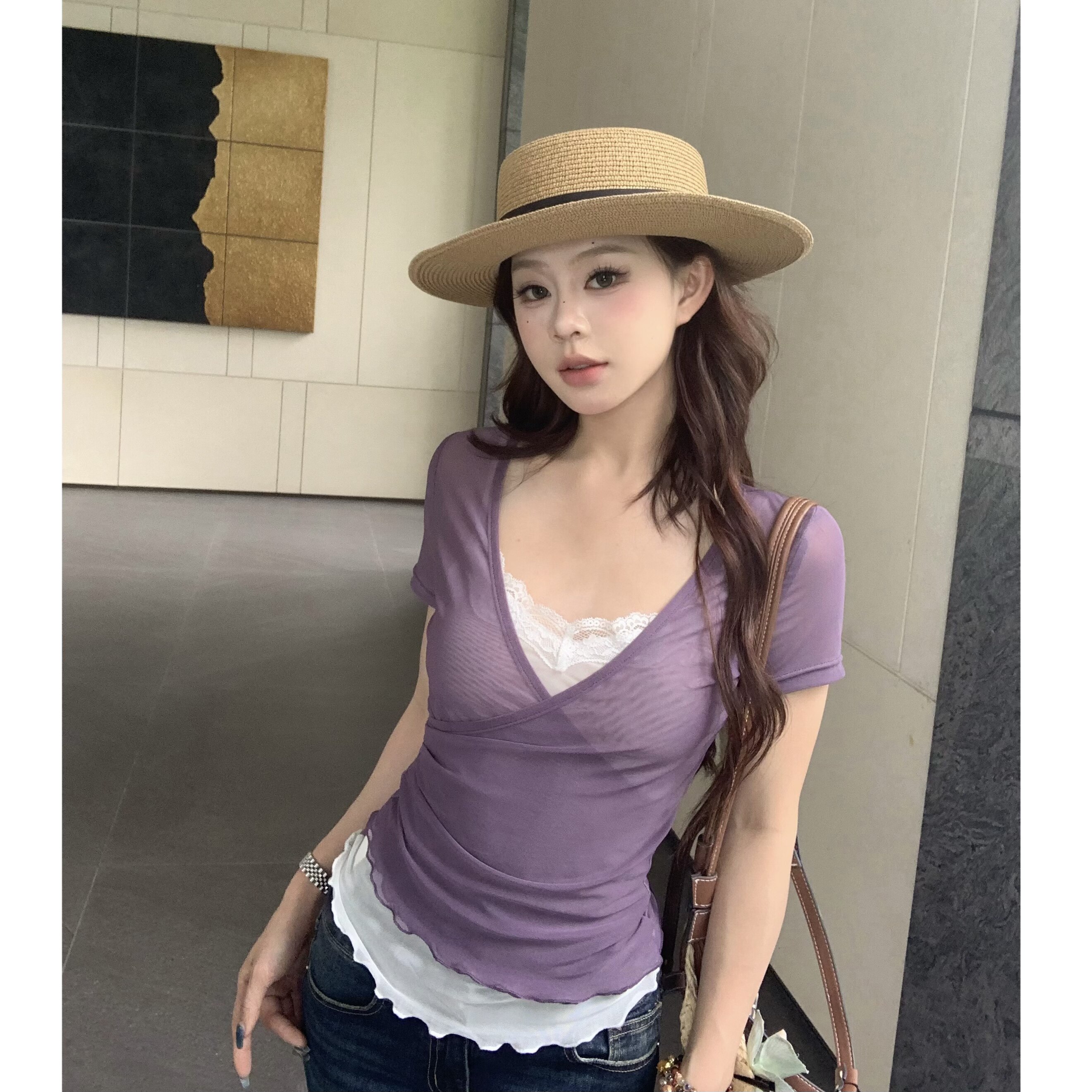 3MER网纱纯欲假两件T图片