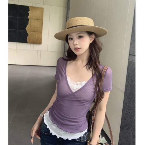 3MER网纱纯欲假两件T