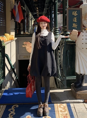 3MER哦哦三妹法式甜美精致毛呢花苞背心裙波点上衣两件套秋冬套装