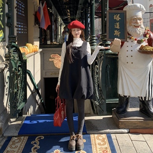 3MER哦哦三妹法式 甜美精致毛呢花苞背心裙波点上衣两件套秋冬套装