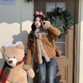 3MER哦哦三妹美式 复古美拉德棕色毛毛外套女2024秋冬新款 加厚棉服