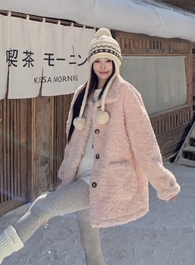 3MER哦哦三妹韩系慵懒皮毛一体羊羔毛外套女冬季保暖加厚毛毛大衣
