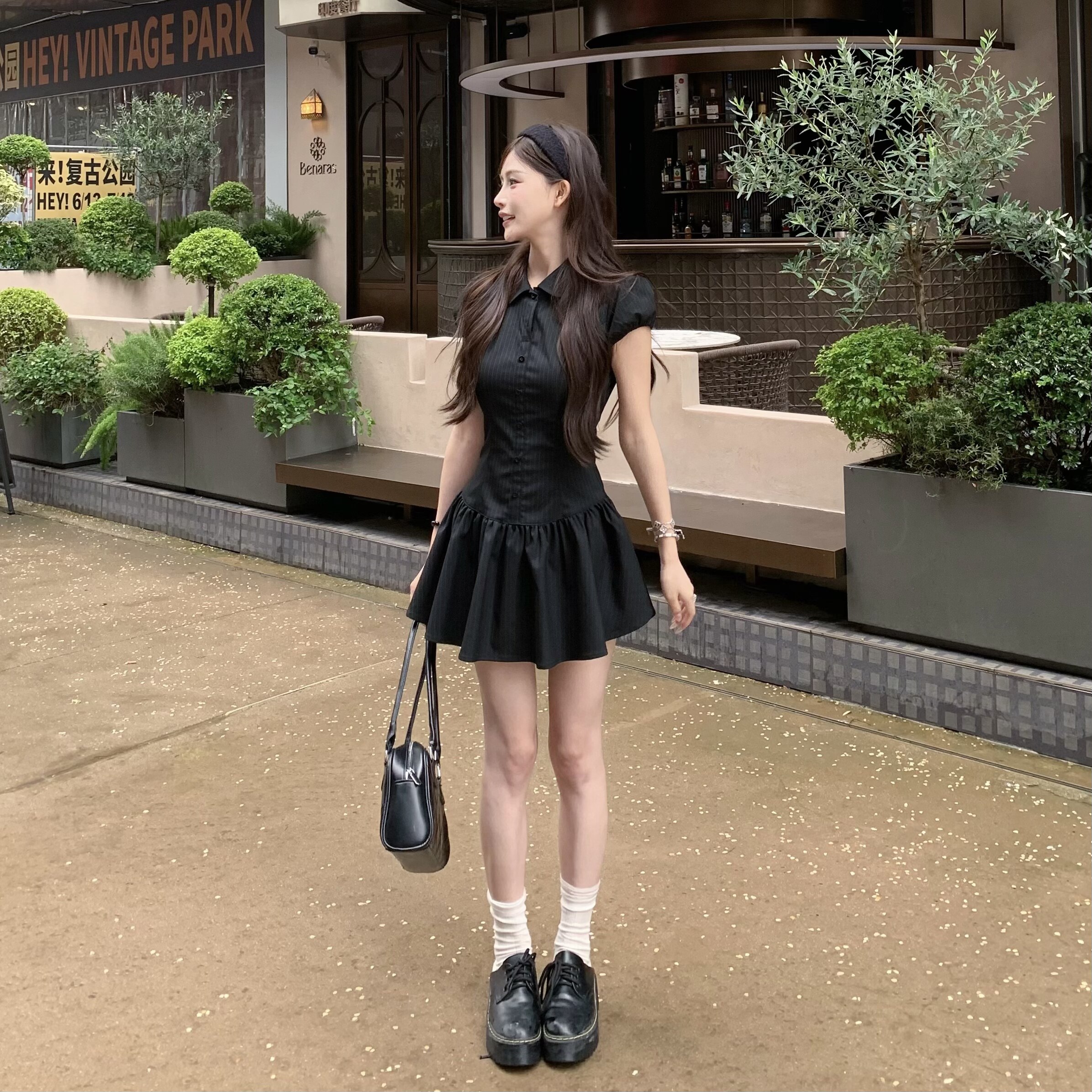 3MER复古衬衫条纹连衣裙图片