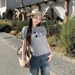 3MER哦哦三妹 T恤女纯色微宽松基础百搭显瘦上衣 5色正肩圆领短袖