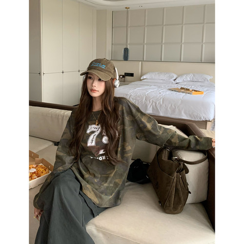 3MER美式迷彩圆领印花长袖T